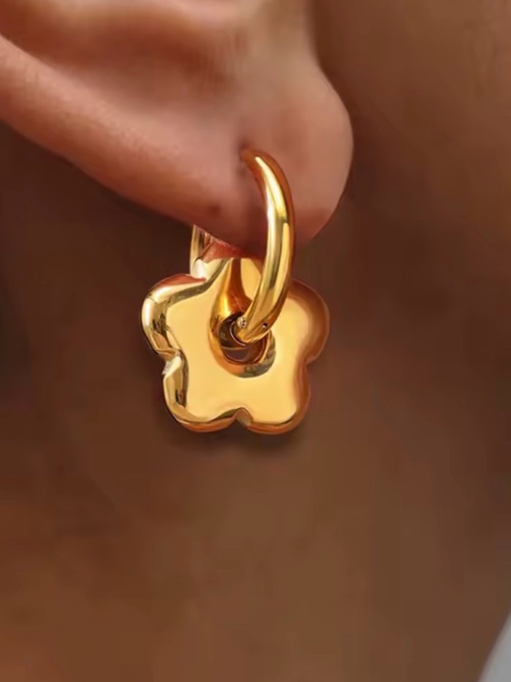 18k Gold plated Flower Hoop Drop Earrings -